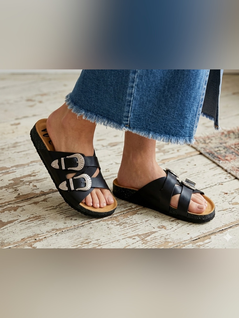 Not Rated by Naughty Monkey Iris Buckle Sandal Black Western Concho Sz 8 NWB
